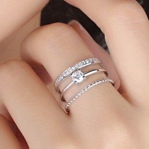 Sale 925 Silver Zircon Adjustable Ring